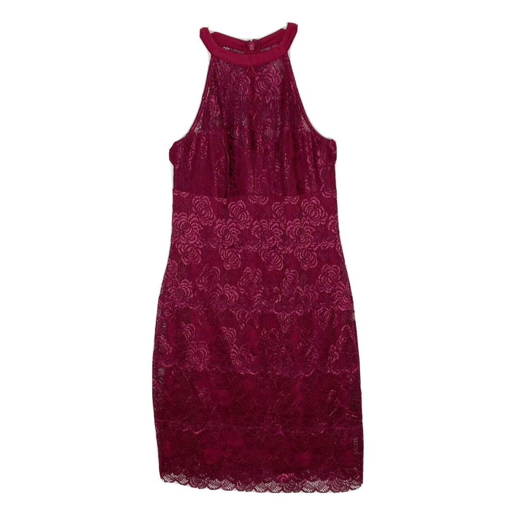 NEW GUESS Women's Cocktail Lace Halter Keyhole Knee Length Dress Sz Large